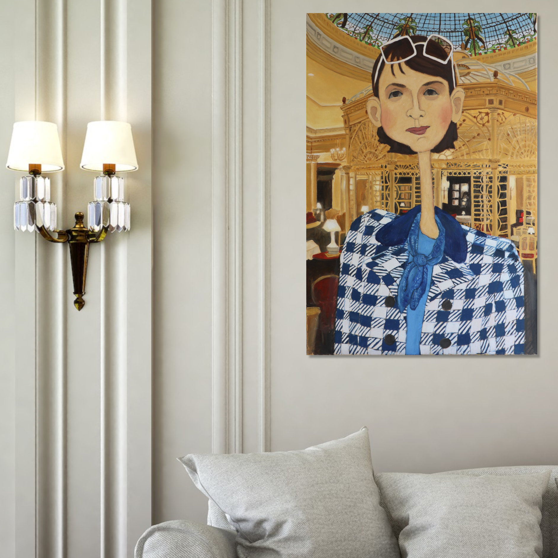 woman-with-blue-cap-standing-in-old-spanish-living-room